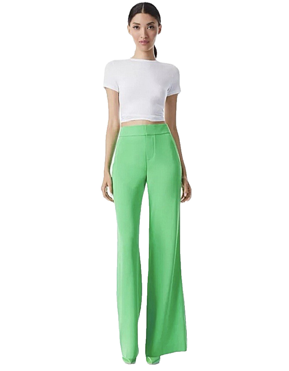 Alice + Olivia Deanna Pants Womens 6 Garden Green High Rise Flare Leg Trousers